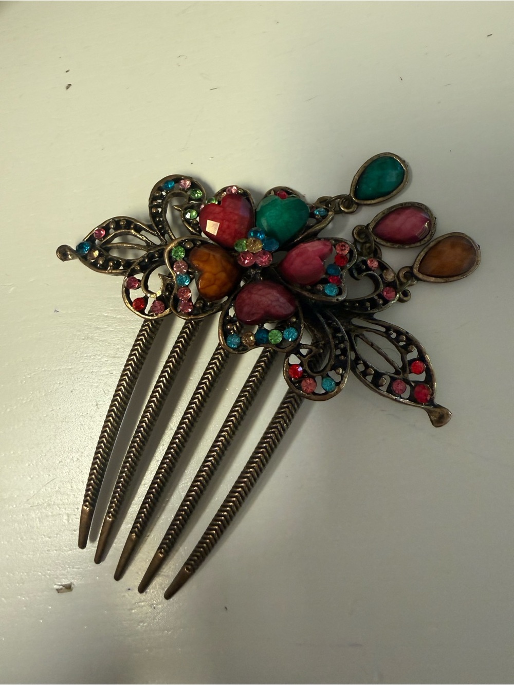 Vintage-Inspired Multicolor Rhinestone Hair Comb